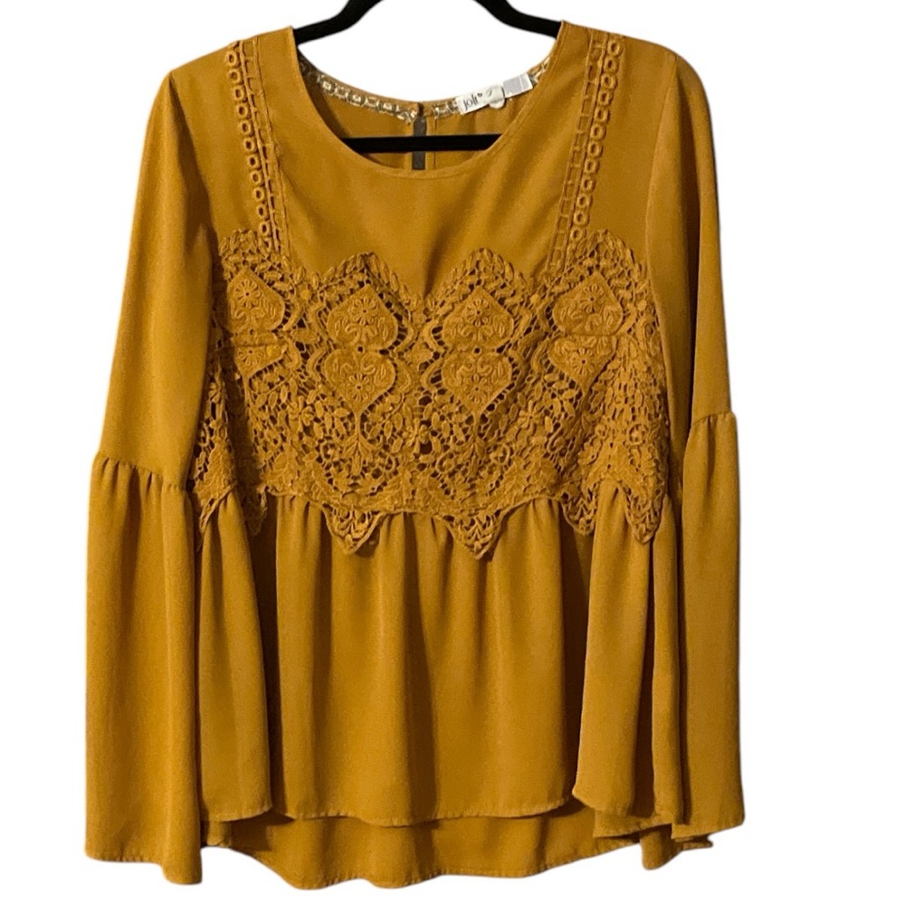 Jolt Boho Bell Sleeve Crochet Detail Peasant Top Size L